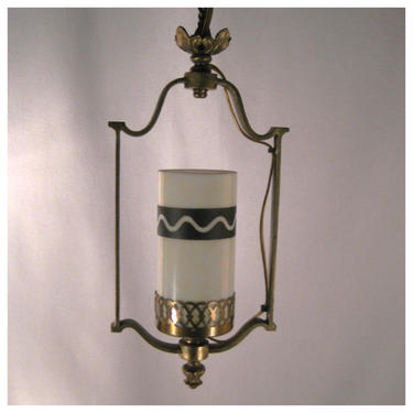 A7393 Vintage Cast Brass Harp Pendant Hall Ceiling Light Fixture 1920's 