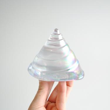Vintage Glass Shell Paperweight, Silvestri Art Glass Hand Blown Shell, Iridescent Shell Art Object 