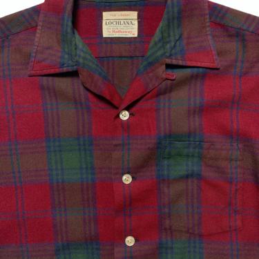 Vintage 1950s HATHAWAY &quot;Lochlana&quot; Sport Shirt ~ M ~ Loop Collar ~ Camp ~ Wool & Cotton ~ Tartan Plaid 