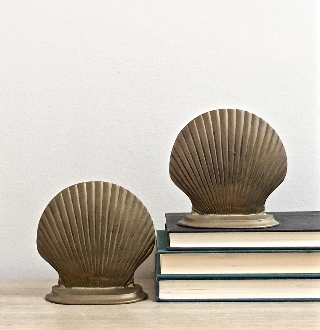 Brass Clamshell Bookends Coastal Farmhouse Nautical Brass Decor | Mod ...