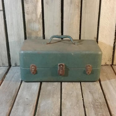 Vintage Metal Tackle Box, Blue Metal Box, Fishing Box, Tackle Box