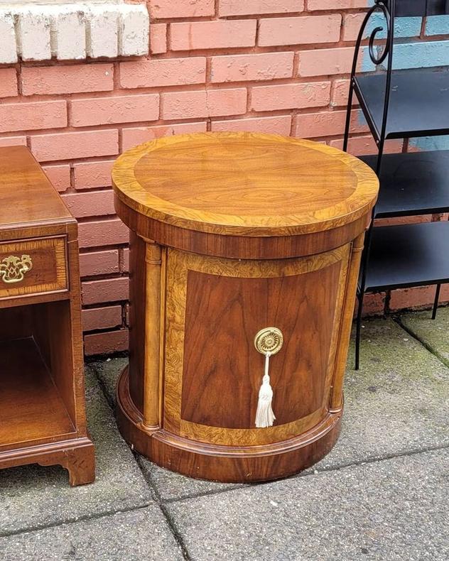 Baker Furniture Drum Table, 22" diameter x 24" tall.”