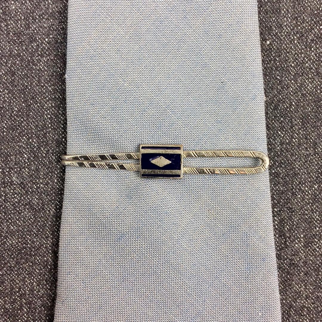 Vintage 1930s 1940s Art Deco Tie Bar with Blue Enamel Briar Vintage