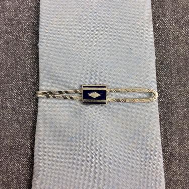 Vintage 1930s 1940s Art Deco Tie Bar with Blue Enamel 