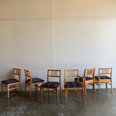 Set of eight solid birch dining chairs 