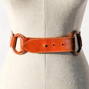 Vintage 90s The Limited Saddle Tan Adjustable Loop Leather Belt | Made in Italy | 100% Genuine Leather | 1990s Designer Italian Leather Belt 