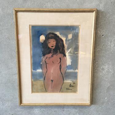 Paris 1956 Etienne Nude Framed Water Color