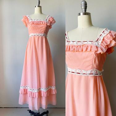 1970s Maxi Dress Peachy Peasant S 