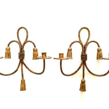 Pair of Gold Rope and Tassel Candelabras 