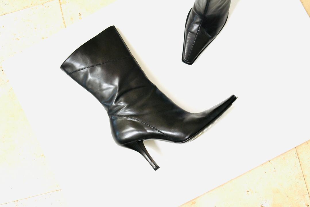 靴 00s real leather heel boots Vintage 90s 00s Y2K Black Leather Boots Size 10 High