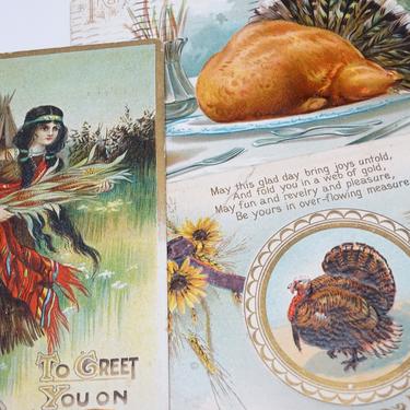 3 Antique 1900 Thanksgiving Postcards, Vintage Paper Ephemera, Turkey, Vintage Thanksgiving Greetings Post Card 