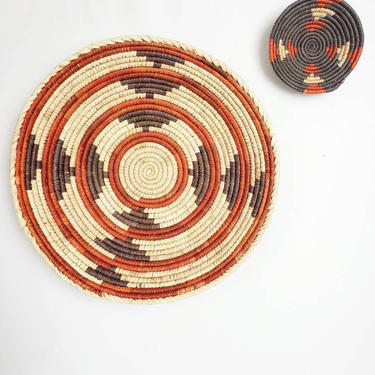 African Coiled Boho Wall Basket Set 14&quot; 