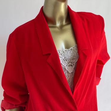 Bright Red Linen Look 80's Oversized Blazer fits S -XL 