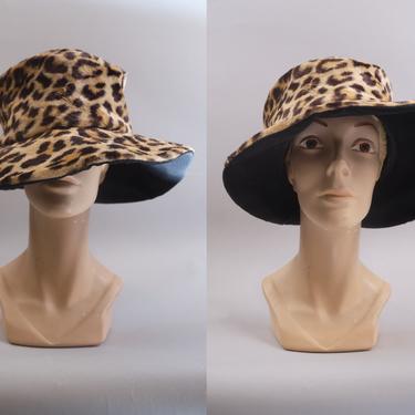 60s Leopard Print Floppy Wide Brim Hat 