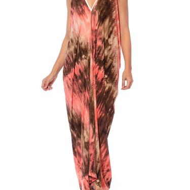 MORPHEW COLLECTION Peach Tie Dyed Poly Blend Jersey Slinky Dye Print Beach Dress 