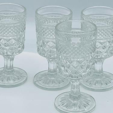 Vintage (6) 1960's Anchor Hocking  &amp;quot;Wexford&amp;quot;  Diamond Design footed Juice Goblets 4.5&amp;quot; tall 