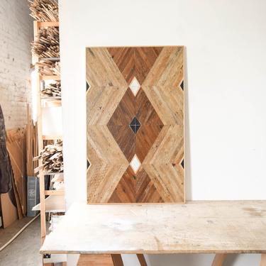 Custom Reclaimed Wood Dining Table with Marble and Granite Inlay 