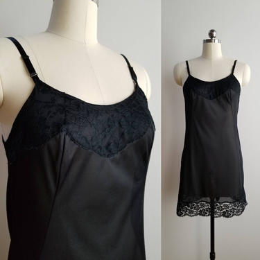 1970s Does 1920s Black Slip Vintage Lingerie 70's Lounge 70s Flapper Lingerie Pinup Women's Vintage Size Small 