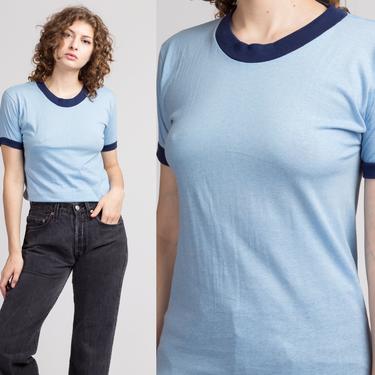 70s 80s Plain Blue Ringer Tee - Men's XS, Women's | Flying Apple Vintage |  Los Angeles, CA