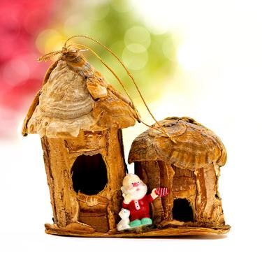 VINTAGE: Wood Bark Ornament - Huse Ornament - Christmas Ornaments - SKU 15-A1-00013603 
