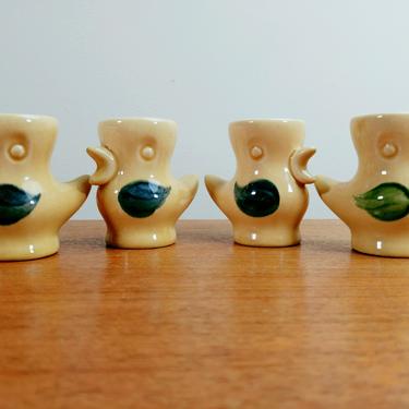 Vintage Ceramic Duck Egg Cups | Yellow Birds Blue Wings Green Wings 