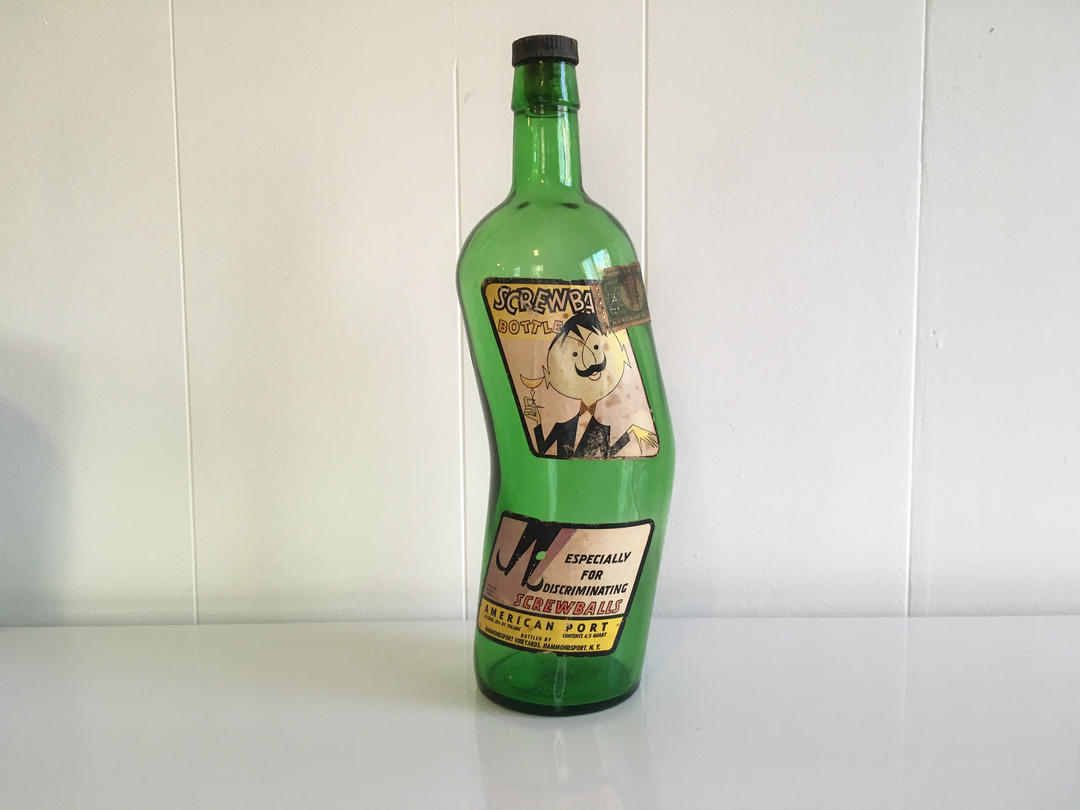 Vintage Screwball Bottle American Port Green Glass Alcohol Cork Top 1950 Check Engine Vintage
