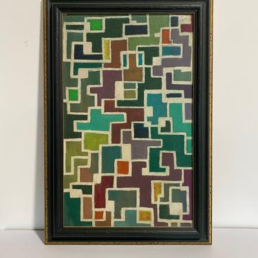Framed Multi Colored Modern Geometric Jigsaw Painting 