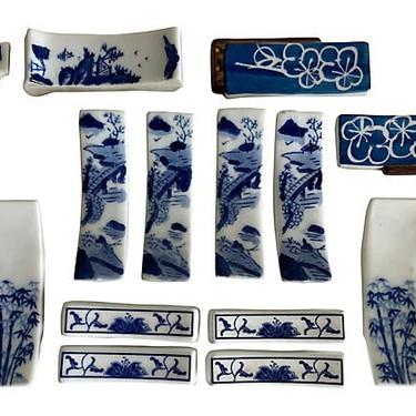 Vintage Blue & White Porcelain Knife Rests - Set of 16 