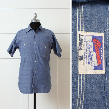 vintage mens chambray work shirt • 1950s sanforized cotton denim  