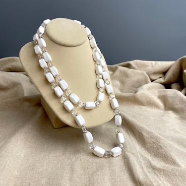 White and clear lucite beaded necklaces - a pair - 1960s vintage 
