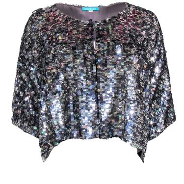 Jocelyn - Silver Sequin Open Cropped Quarter Sleeve Cardigan Sz M/L