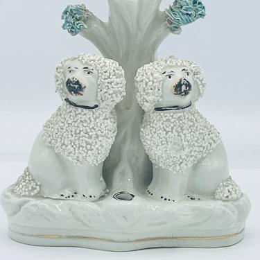 Antique Staffordshire Confetti Poodle Dog Spill Vase w/ Quill holder figural Group  4  3/4&quot; 