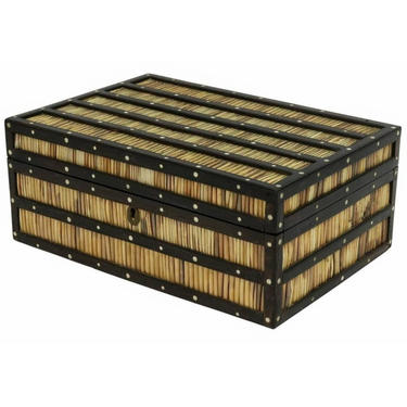 19th Century Anglo-Indian Porcupine Quill Decorated Bone Inlaid Ebonized Wood Spice Box 