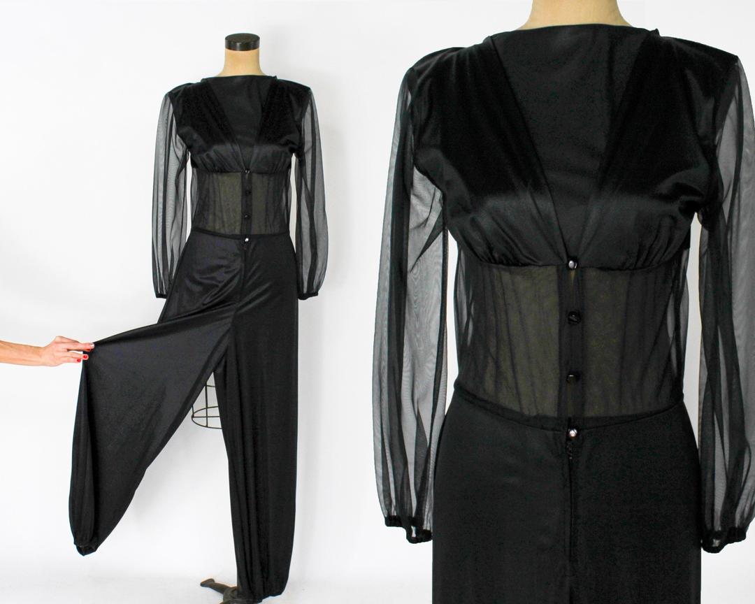 1960s Black Nylon Jumpsuit | 60s Black Lingerie | Fredericks of ...