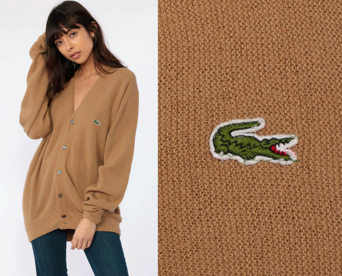 80s Lacoste Cardigan Sweater Tan Light Brown Button Up IZOD
