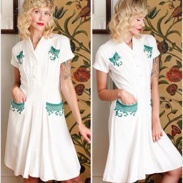1940s Dress // Summer Love soft Linen Dress // vintage 40s dress 