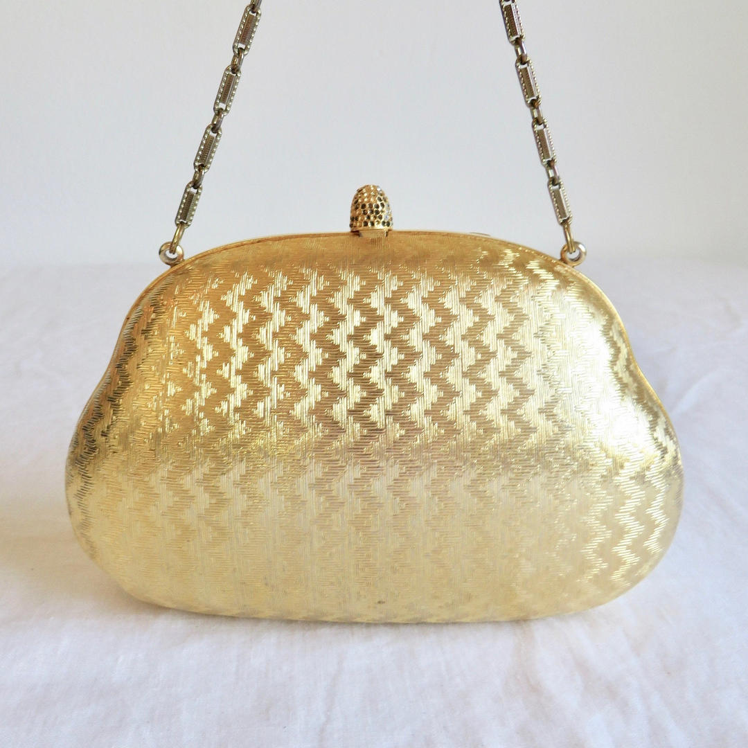 1960s Saks Fifth Avenue Gold Metal Evening Bag at 1stDibs  gold metal  purse, saks evening bags, saks off fifth evening bags