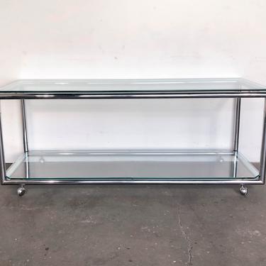 Vintage 1970s Chrome and Glass Console / Media Table 
