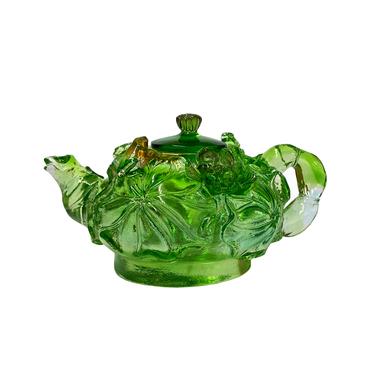 Crystal Glass Liuli Pate-de-verre Multicolor Teapot Lotus Display Figure ws1297E 
