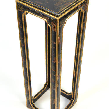 Vintage Chinese Black Lacquer Raised Chinoiserie Decoration Pedestal Sculpture Stand 