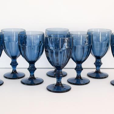 Vintage Blue Glassware. Vintage Barware Glasses. Libbey Duratuff Goblets 