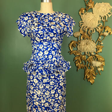 open lace back dress Vintage Robbie Bee Floral Polka Dot Peplum Dress  KTRcollection