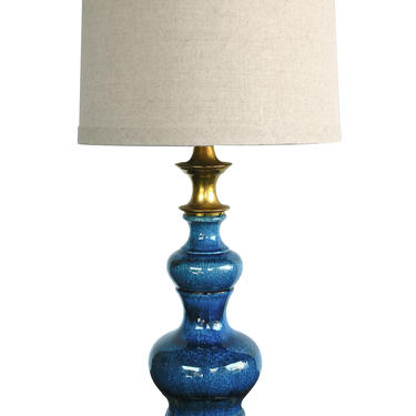 Vintage 1960s Double-baluster Sapphire-blue Drip Glaze Lamp
