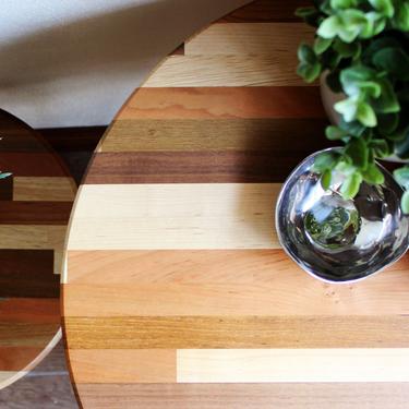 Mixed Wood End / Side Table or Night Stand - Classic Geometric Modern Mid Century Hardwood Furniture Design 