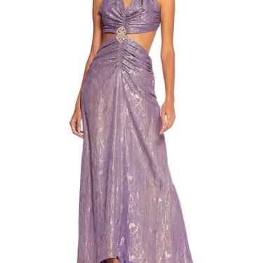 MORPHEW COLLECTION Lilac Silver Antique Silk Lamé  Gown With 1930S Crystals 