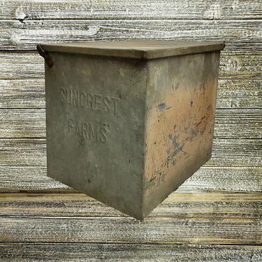 Vintage Dairy Box, Suncrest Farms Antique Metal Milk Box, Milkman Delivery Box, Galvanized Porch Cooler, Country Rustic Egg &amp; Butter Box 