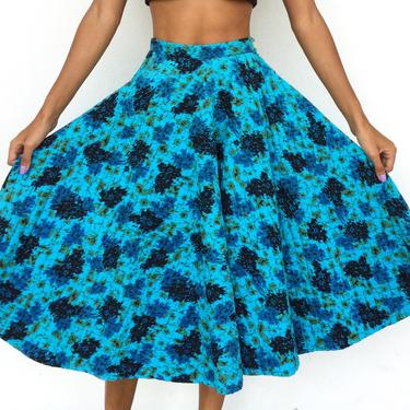 Fabulous 1950's Turquoise Quilted Knit Floral Full Circle Skirt 