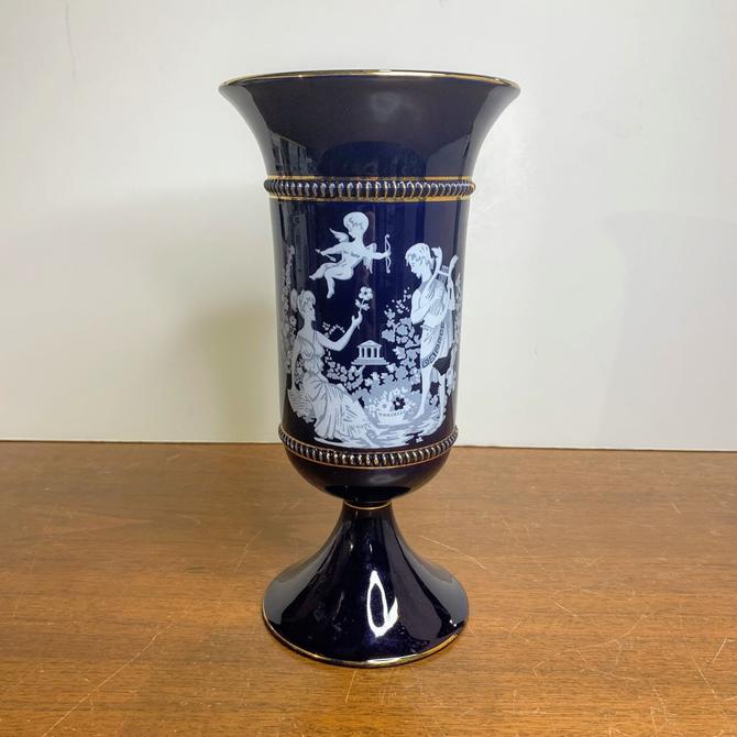 Vintage Handmade in Italy Florentine Vase Cobalt Blue and Gold Over