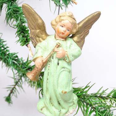 Antique 1940's German Angel Ornament, Hand Painted for Christmas Nativity Creche or Putz, Germany US Zone 
