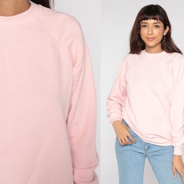 Pink Crewneck Sweatshirt 80s Sweatshirt Raglan Sleeve Plain Pastel Baby Pink Long Sleeve Shirt Slouchy 1980s Vintage Sweat Shirt Medium 